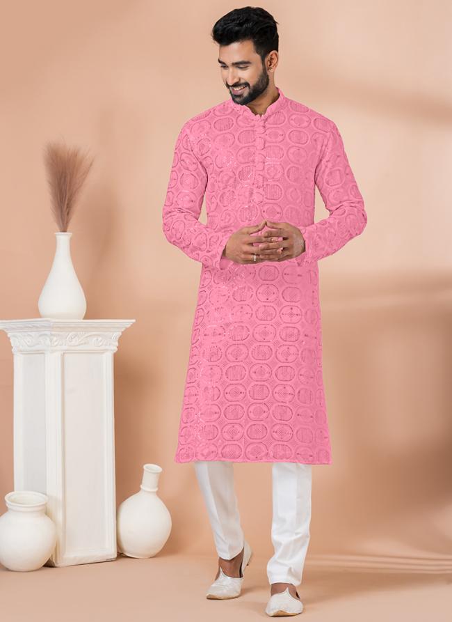 Viscose Flamingo Pink Festival Wear Sequins Work Readymade Kurta Pajama